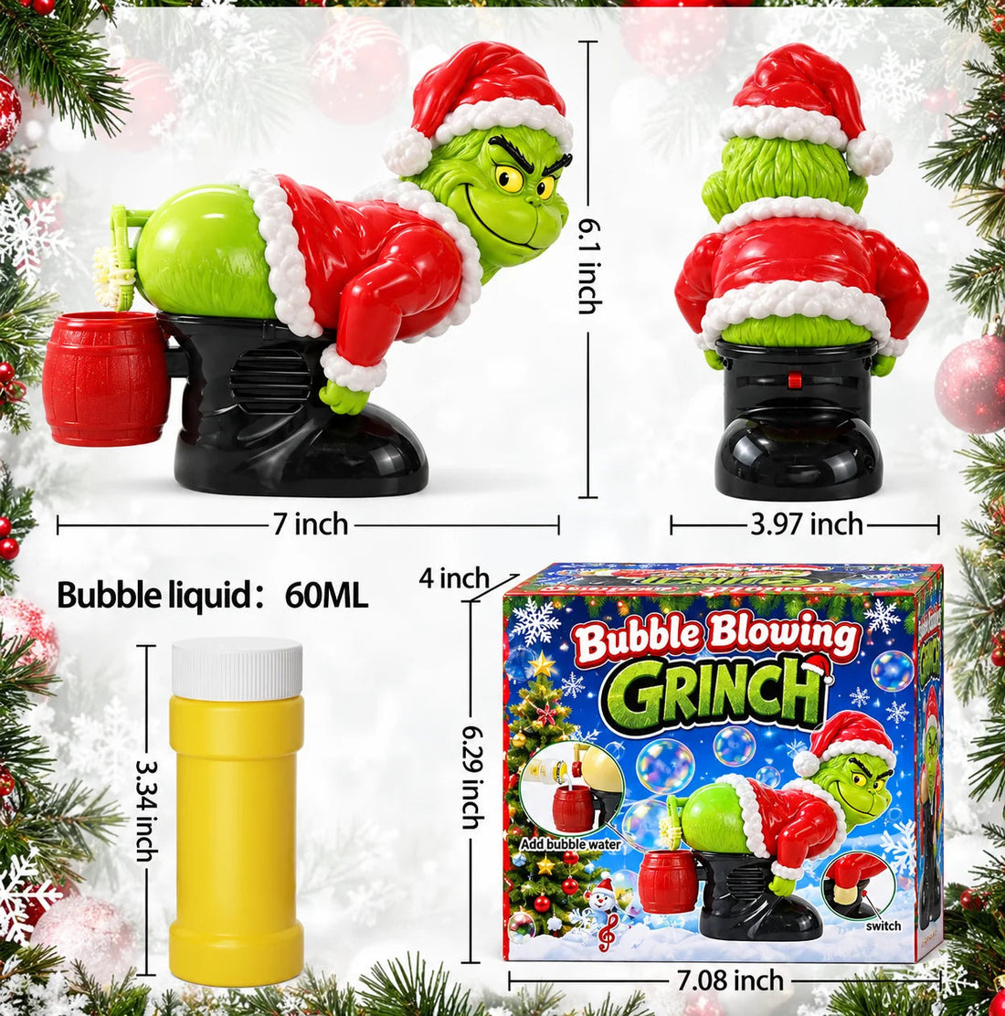 Funny Grinch bubble toy details